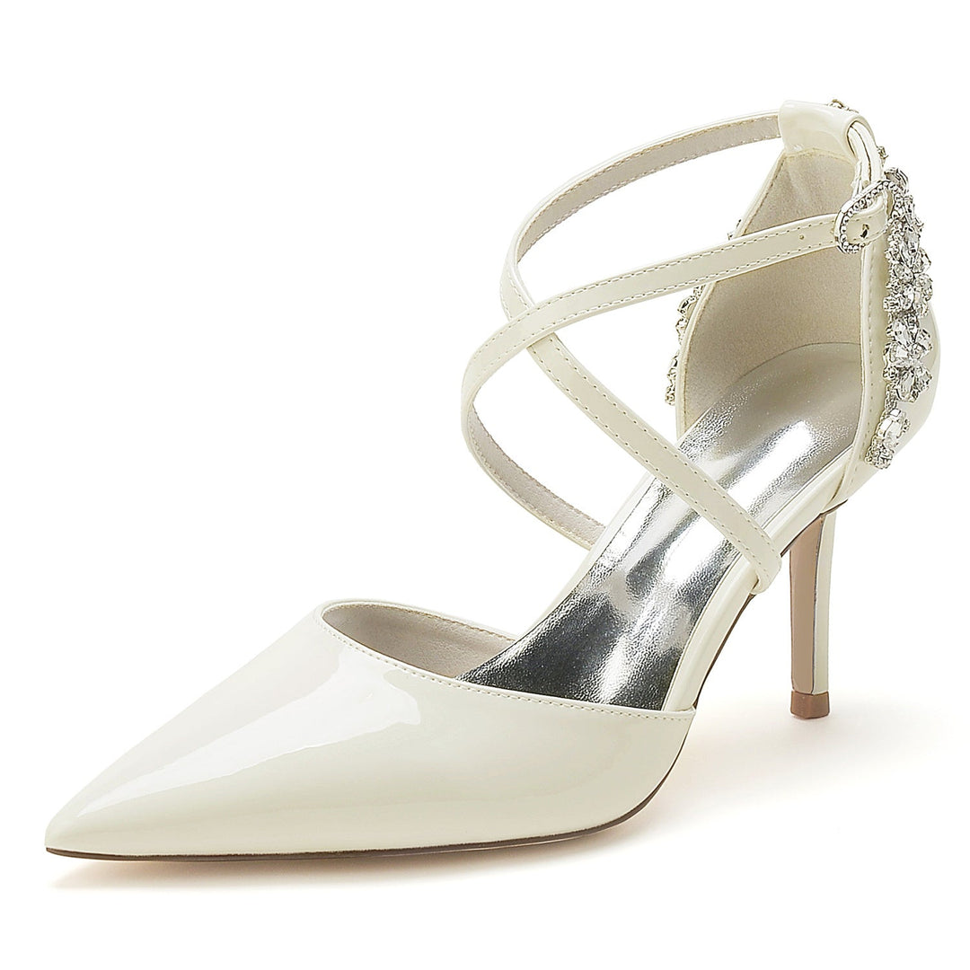 Chaussures de Mariage pour Femmes en Cuir Verni et Strass à Bout Pointu