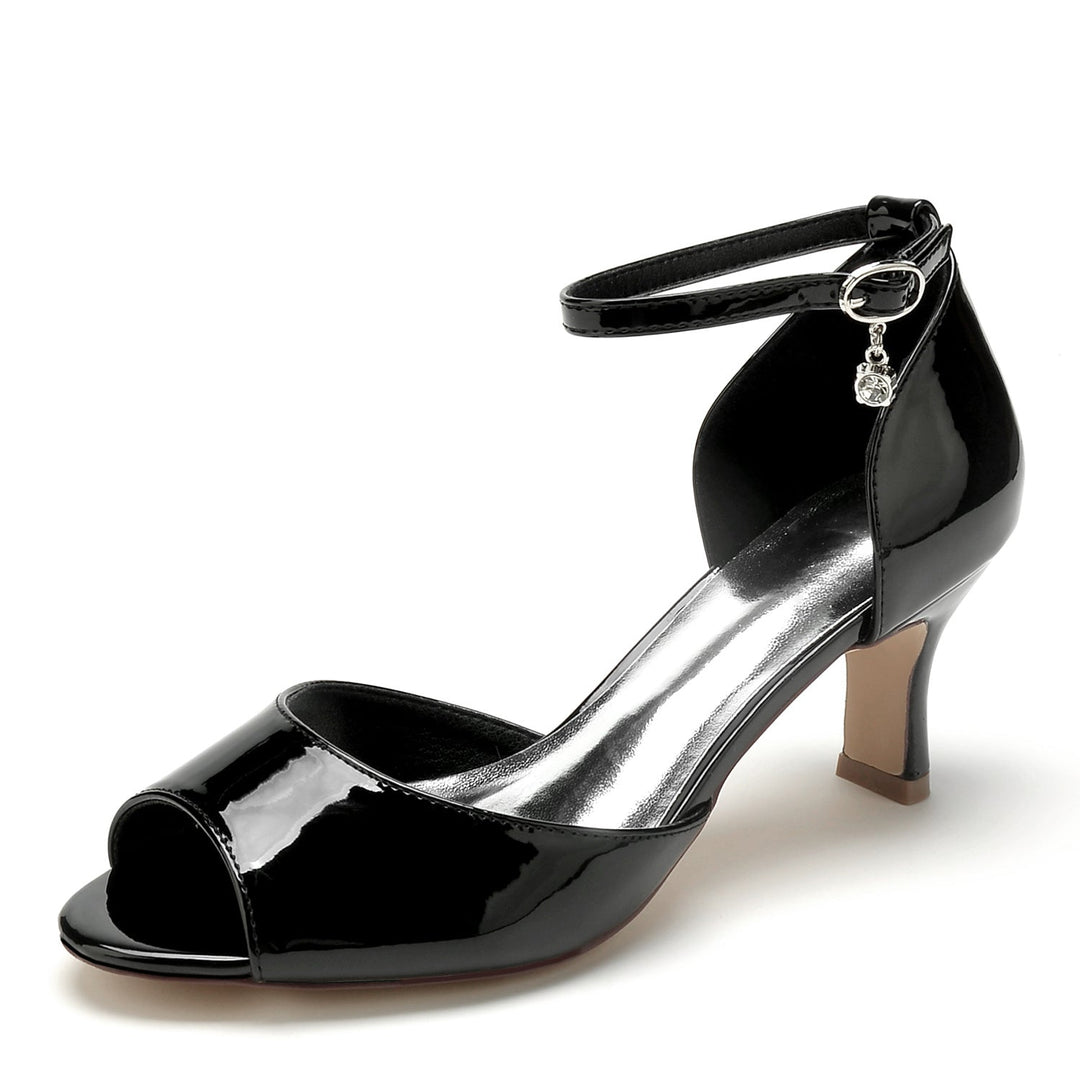 Chaussures de Mariage pour Femmes en Cuir Verni Strass Mi-Haut Peep Toe Chaussures de Mariée Minimalistes