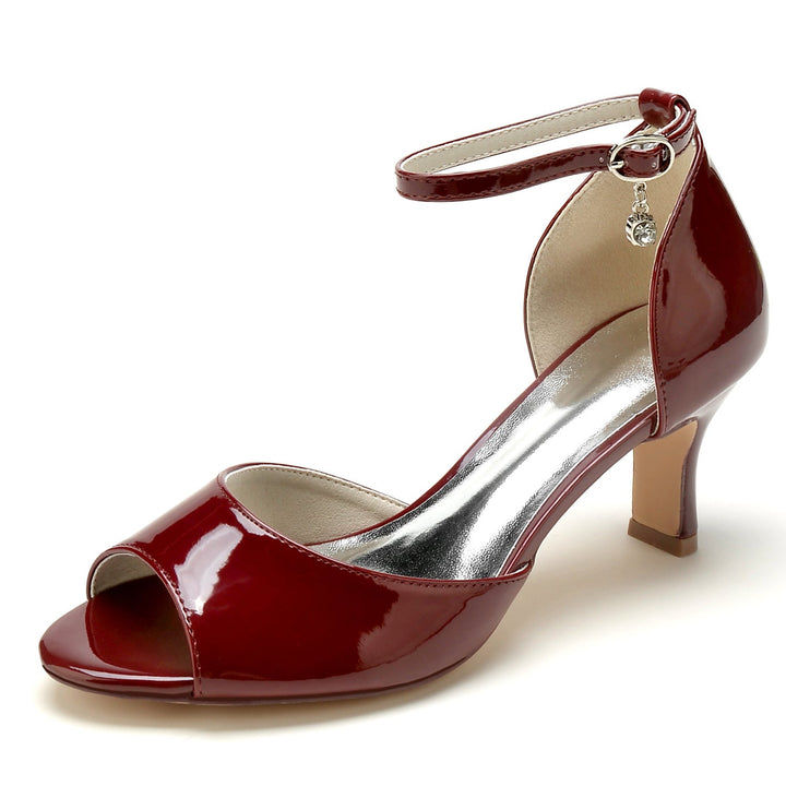 Chaussures de Mariage pour Femmes en Cuir Verni Strass Mi-Haut Peep Toe Chaussures de Mariée Minimalistes