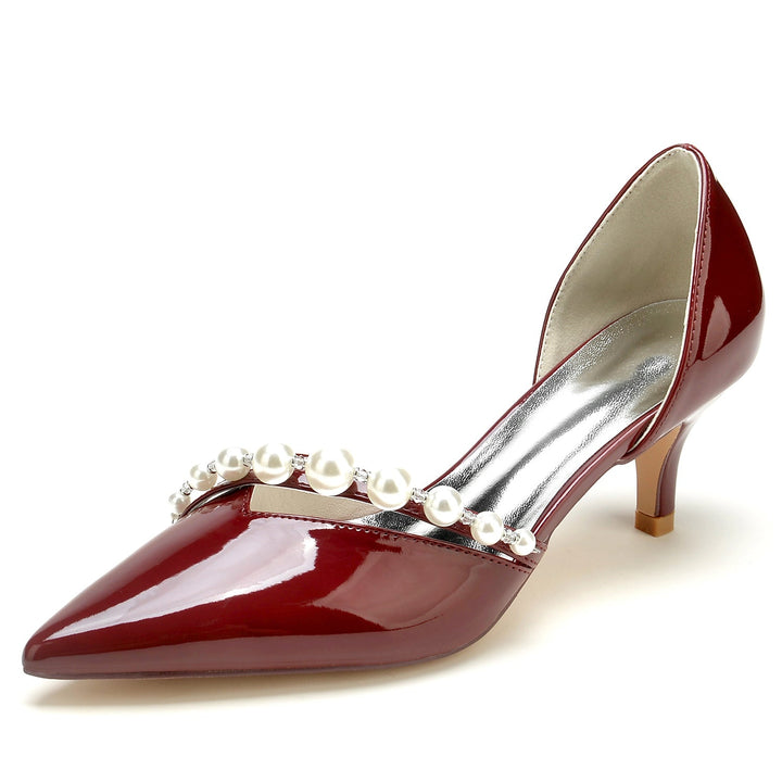 Chaussures de Mariage pour Femmes en Cuir Verni avec Perles et Bout Pointu Minimaliste