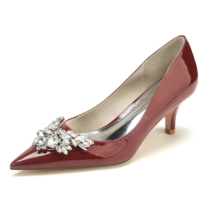 Chaussures de Mariage pour Femmes en Cuir Verni et Strass à Bout Pointu