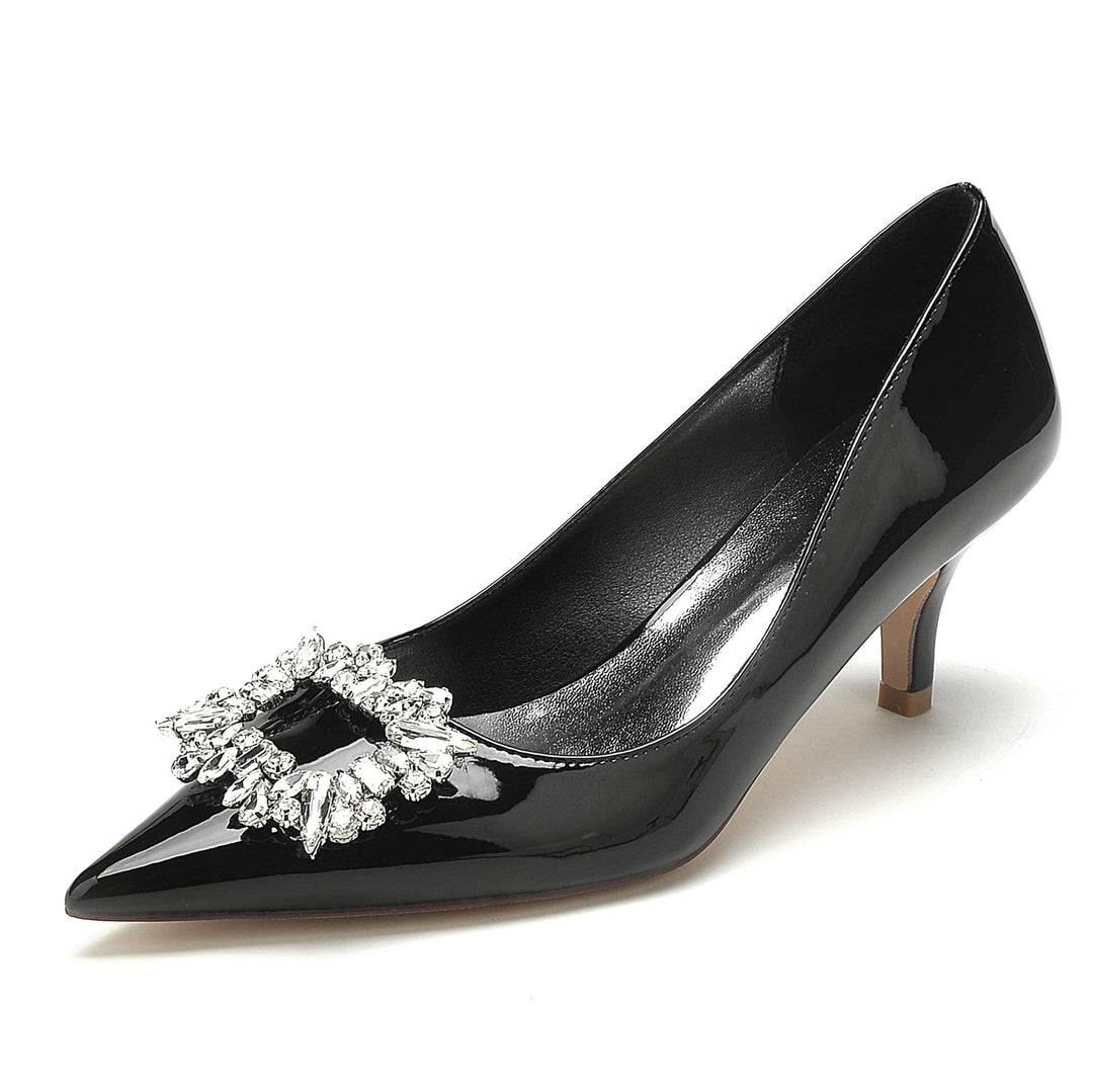 Chaussures de Mariage pour Femmes en Cuir Verni à Bout Pointu et Carré en Cristal