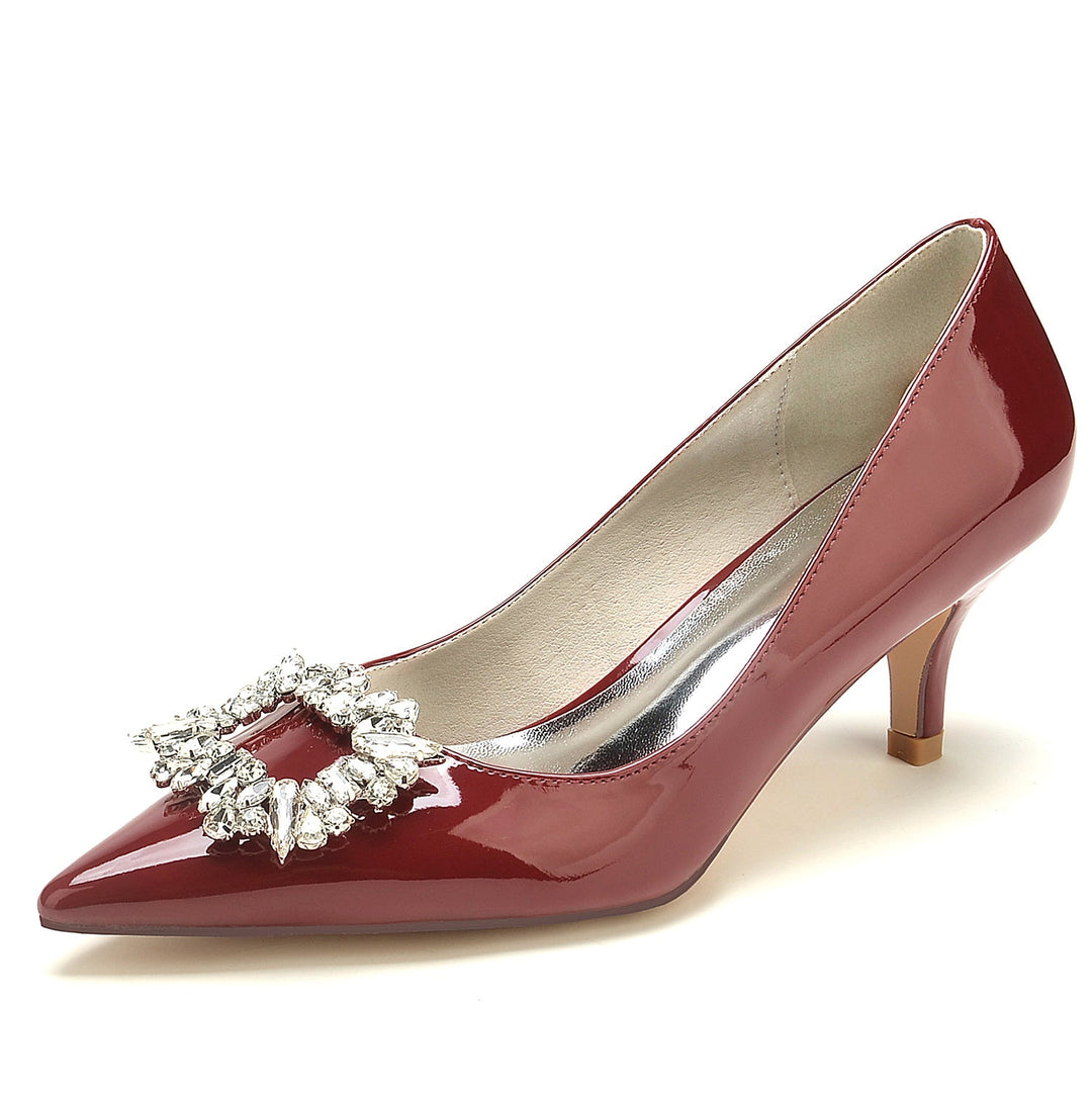 Chaussures de Mariage pour Femmes en Cuir Verni à Bout Pointu et Carré en Cristal