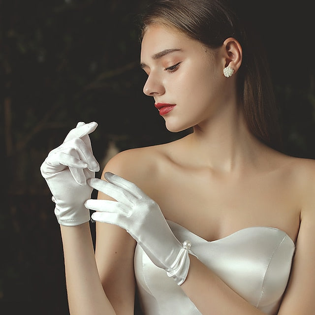 Gant en Satin Longueur Poignet Classique / Élégant / Formel avec Fausse Poire