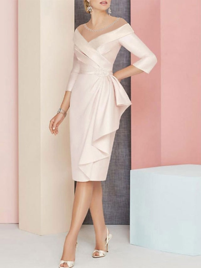 Robes de Mère de la Mariée Fourreau/Colonne à Col en V et Longueur Genou