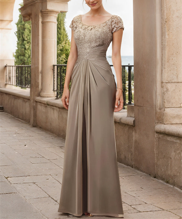 Robe de Mère de la Mariée en Mousseline de Soie, Longueur Au Sol, Fourreau/Colonne, avec Volants en Dentelle