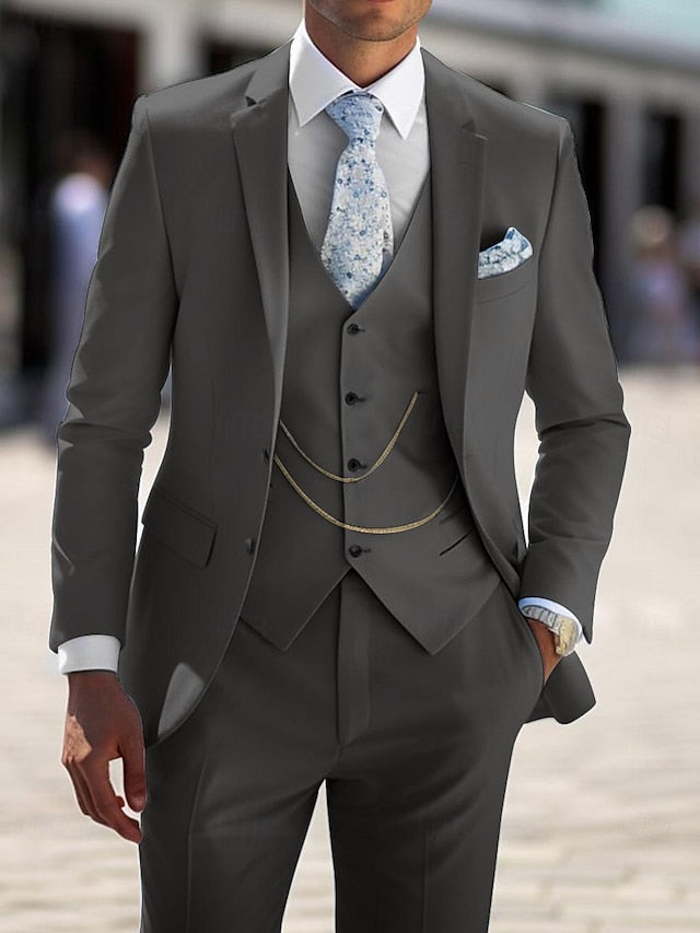 Costumes de Mariage 3 Pièces pour Hommes, Coupe Ajustée, Simple Boutonnage, Deux Boutons