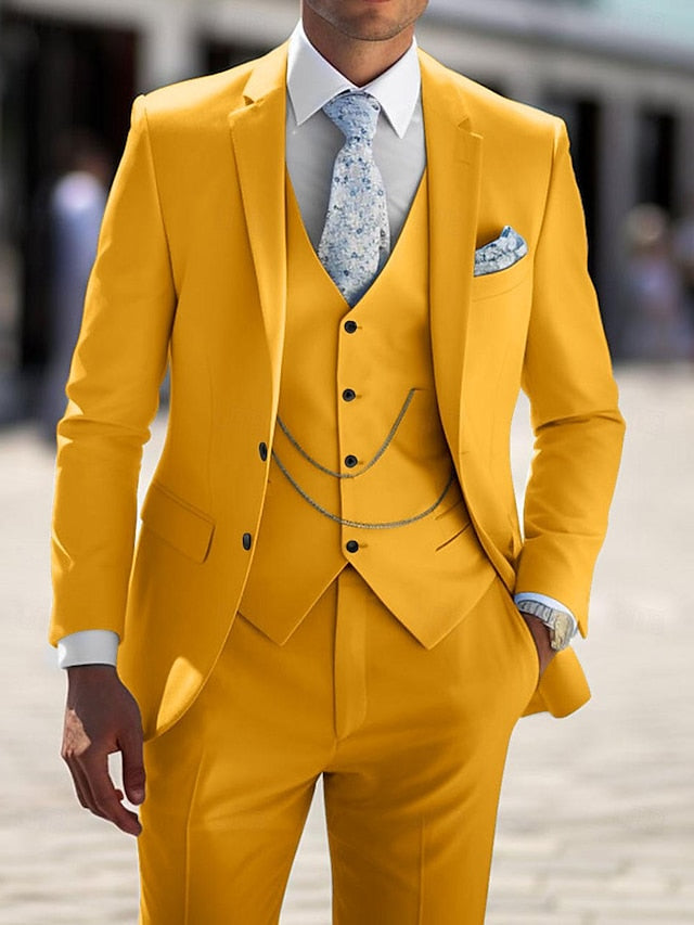 Costumes de Mariage 3 Pièces pour Hommes, Coupe Ajustée, Simple Boutonnage, Deux Boutons