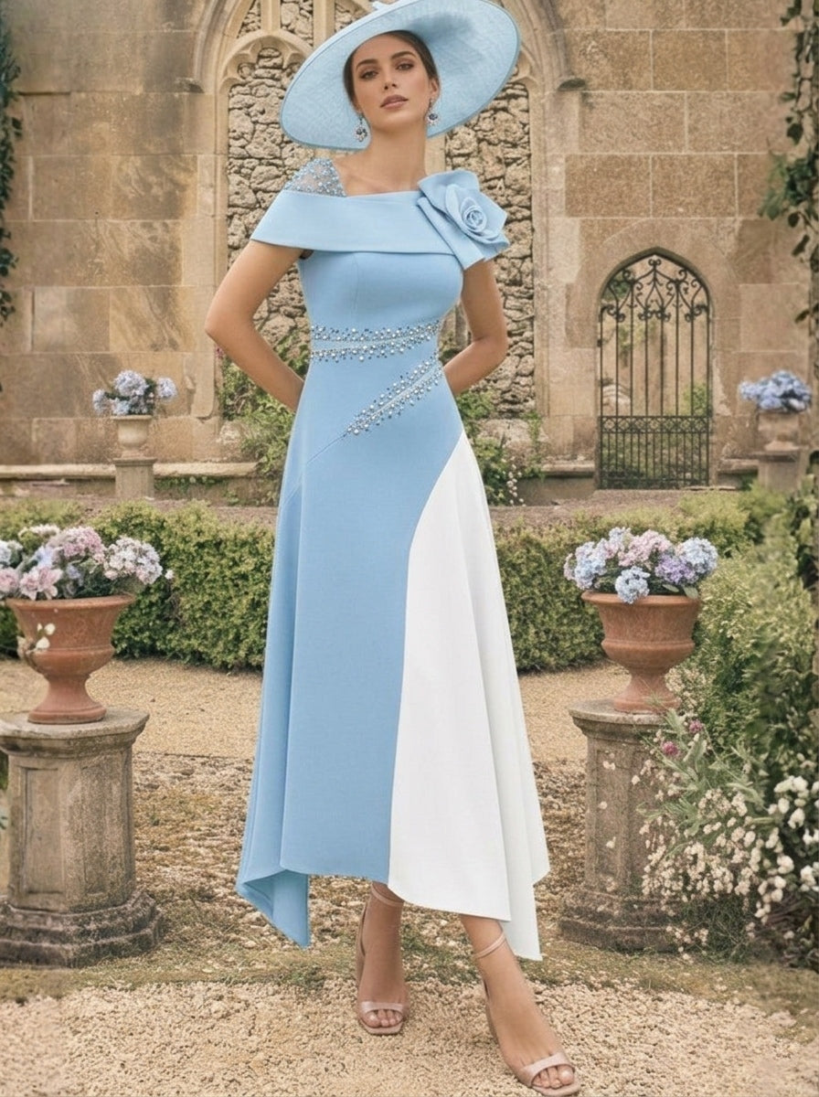 Robes pour mère de la mariée, coupe A ou princesse, longueur cheville, asymétriques, avec fleurs 3D