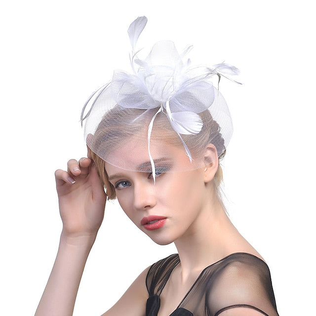 Fascinators Tulle Course de Chevaux de Mariage avec Coiffe en Plumes