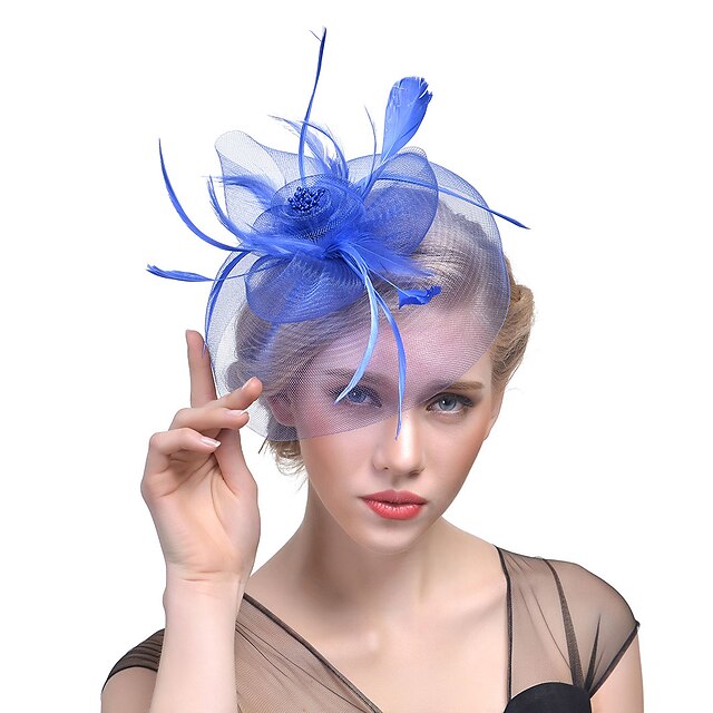 Fascinators Tulle Course de Chevaux de Mariage avec Coiffe en Plumes