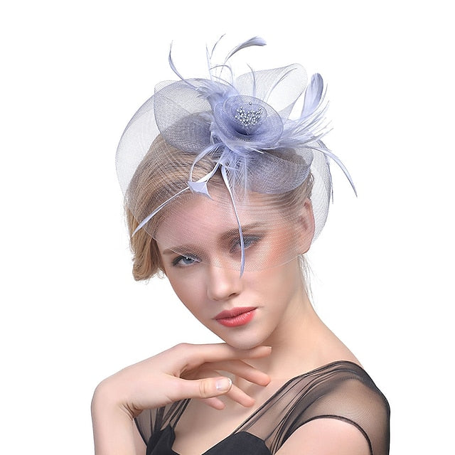 Fascinators Tulle Course de Chevaux de Mariage avec Coiffe en Plumes