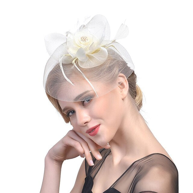 Fascinators Tulle Course de Chevaux de Mariage avec Coiffe en Plumes