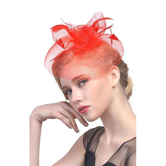 Fascinators Tulle Course de Chevaux de Mariage avec Coiffe en Plumes