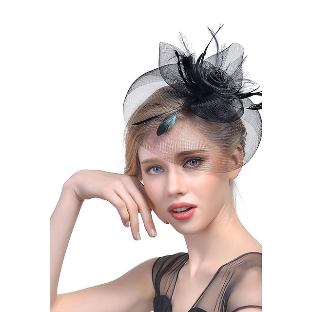 Fascinators Tulle Course de Chevaux de Mariage avec Coiffe en Plumes