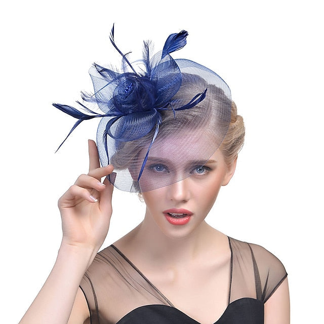 Fascinators Tulle Course de Chevaux de Mariage avec Coiffe en Plumes