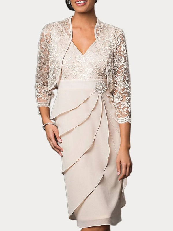 Robes de Mère de la Mariée Fourreau/Colonne à Col en V et Longueur Genou