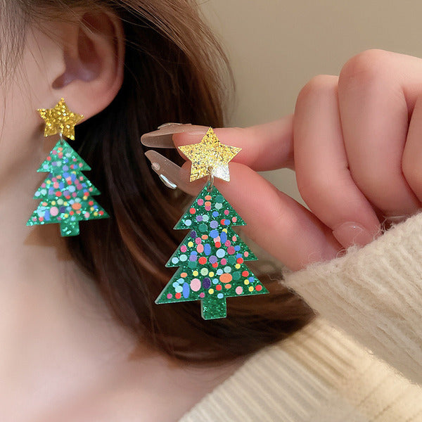 Boucles d'oreilles en plastique arbre de Noël pour femmes