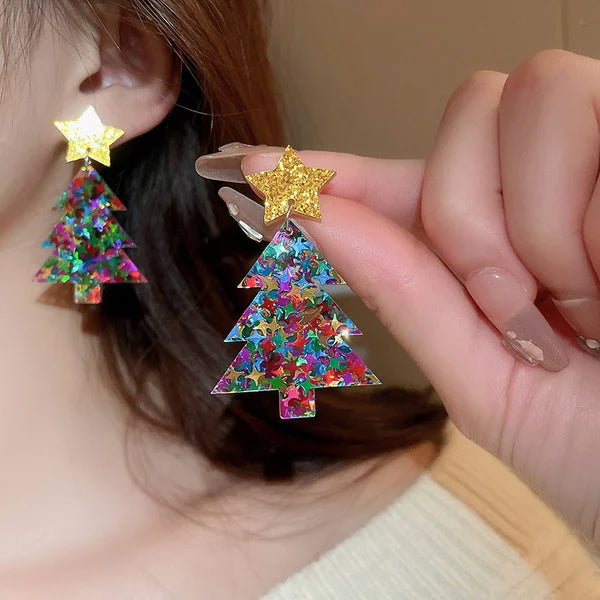 Boucles d'oreilles en plastique arbre de Noël pour femmes