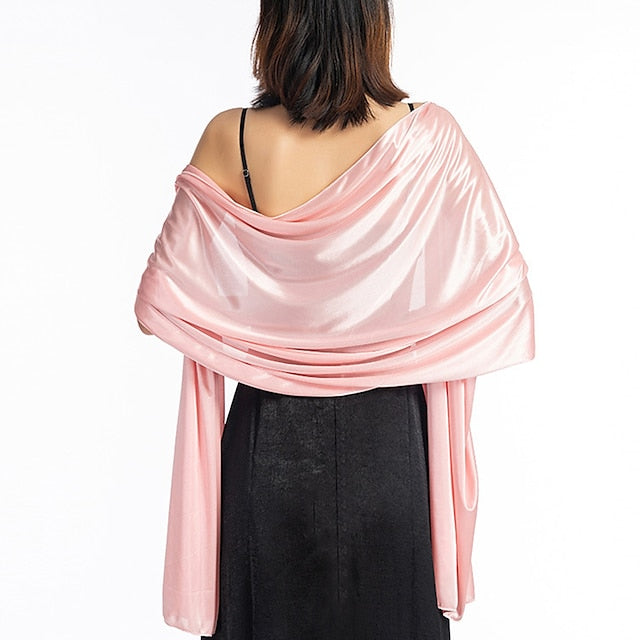 Écharpe en Soie Imitation Transparente pour Femme, Châle Long de Couleur Unie