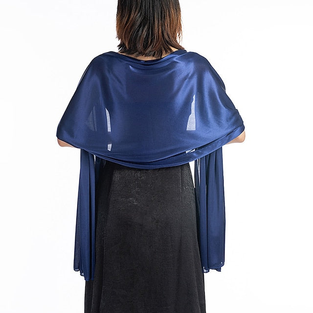Écharpe en Soie Imitation Transparente pour Femme, Châle Long de Couleur Unie