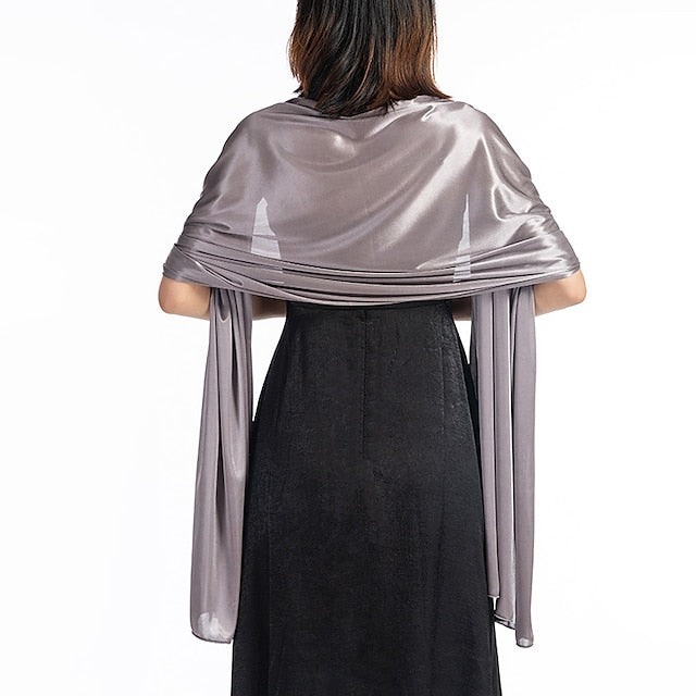 Écharpe en Soie Imitation Transparente pour Femme, Châle Long de Couleur Unie