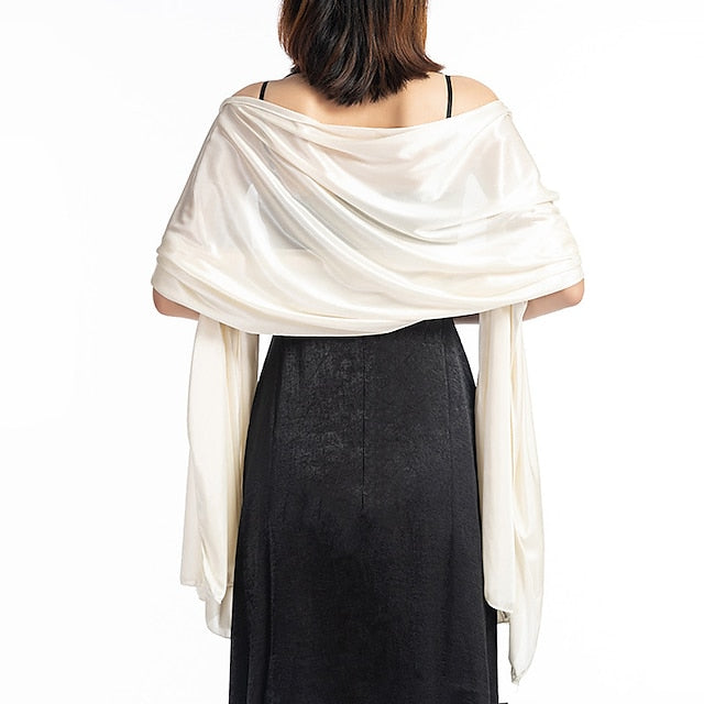 Écharpe en Soie Imitation Transparente pour Femme, Châle Long de Couleur Unie