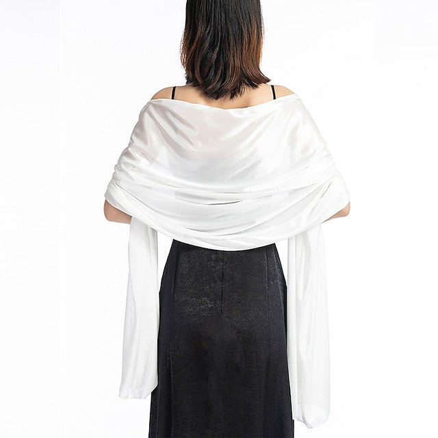 Écharpe en Soie Imitation Transparente pour Femme, Châle Long de Couleur Unie