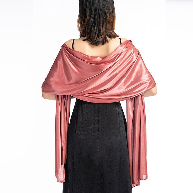 Écharpe en Soie Imitation Transparente pour Femme, Châle Long de Couleur Unie