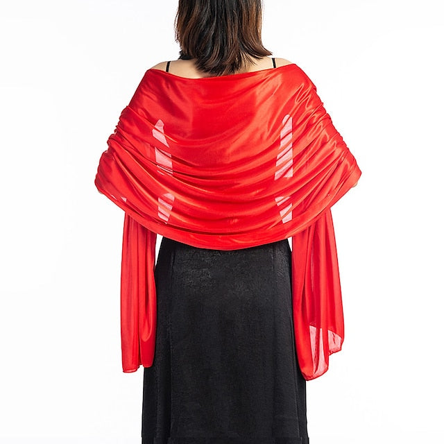 Écharpe en Soie Imitation Transparente pour Femme, Châle Long de Couleur Unie