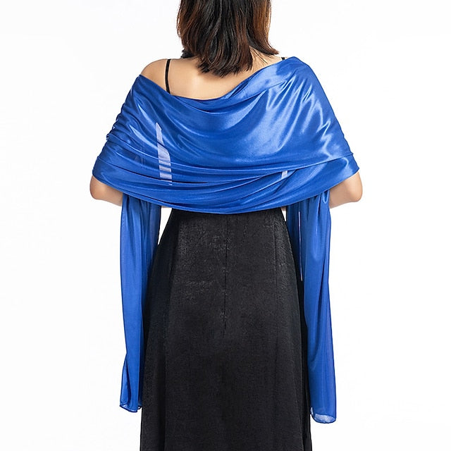 Écharpe en Soie Imitation Transparente pour Femme, Châle Long de Couleur Unie