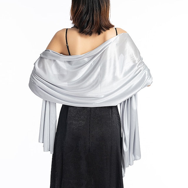 Écharpe en Soie Imitation Transparente pour Femme, Châle Long de Couleur Unie