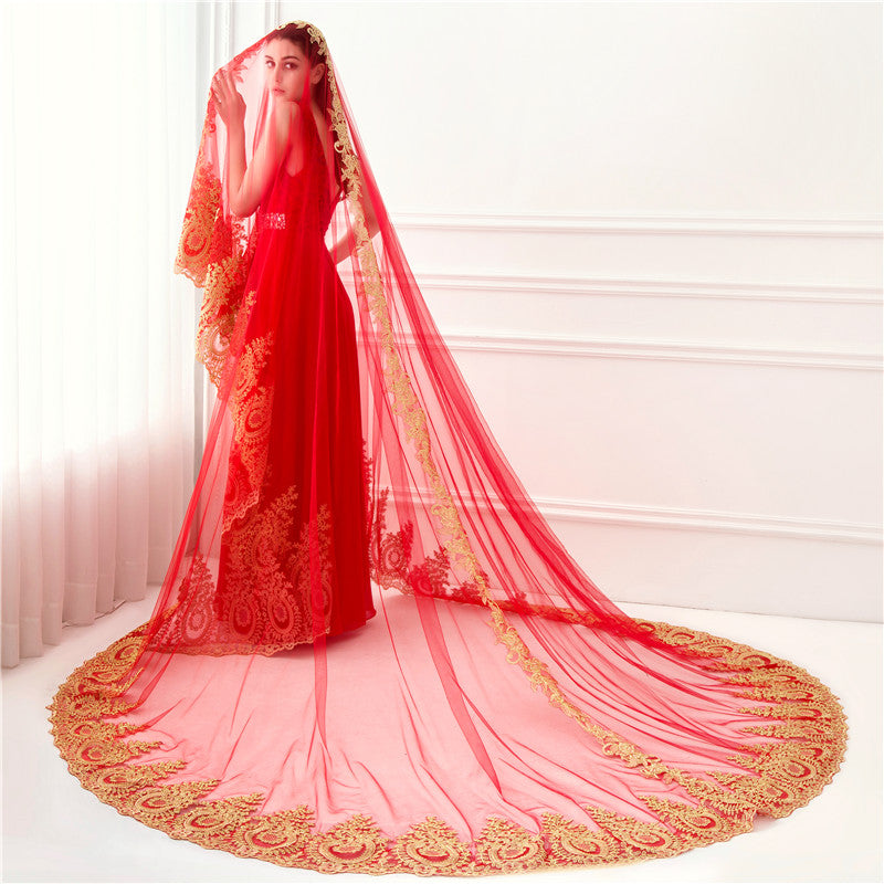 Voile de Mariée Luxueux à Un Niveau avec Broderie