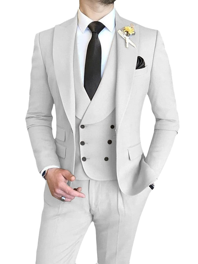 Costumes de mariage 3 pièces pour hommes, coupe ajustée, simple boutonnage, un bouton