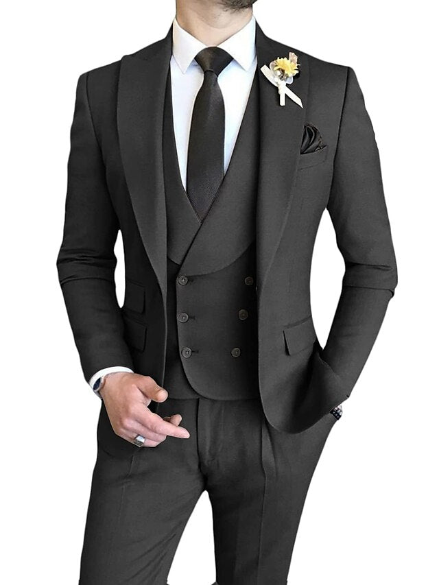 Costumes de mariage 3 pièces pour hommes, coupe ajustée, simple boutonnage, un bouton