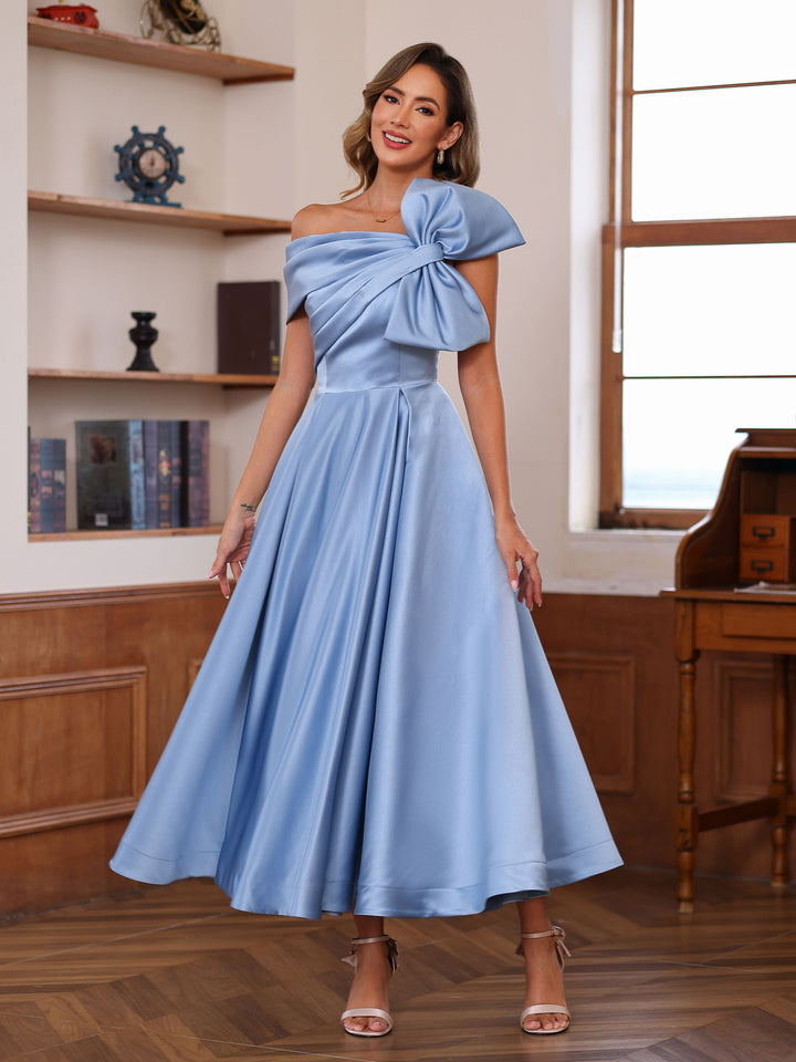 Robe de Mère de la Mariée Unique en Forme de A/Princesse, Sans Manches, à Épaules Dénudées et Longueur Cheville, avec Nœud