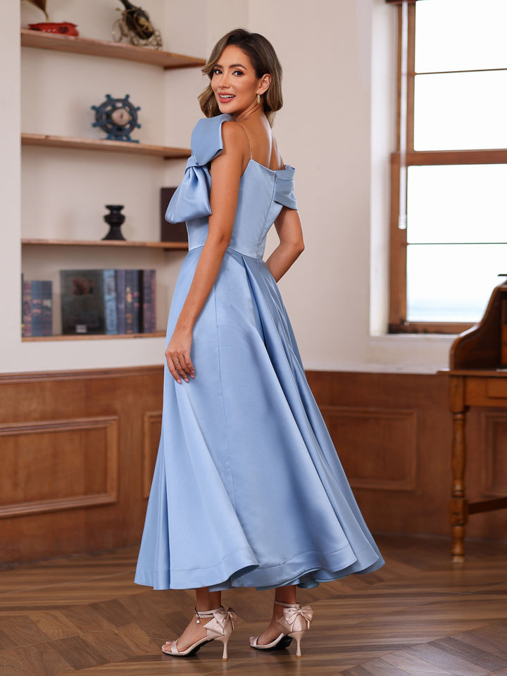 Robe de Mère de la Mariée Unique en Forme de A/Princesse, Sans Manches, à Épaules Dénudées et Longueur Cheville, avec Nœud