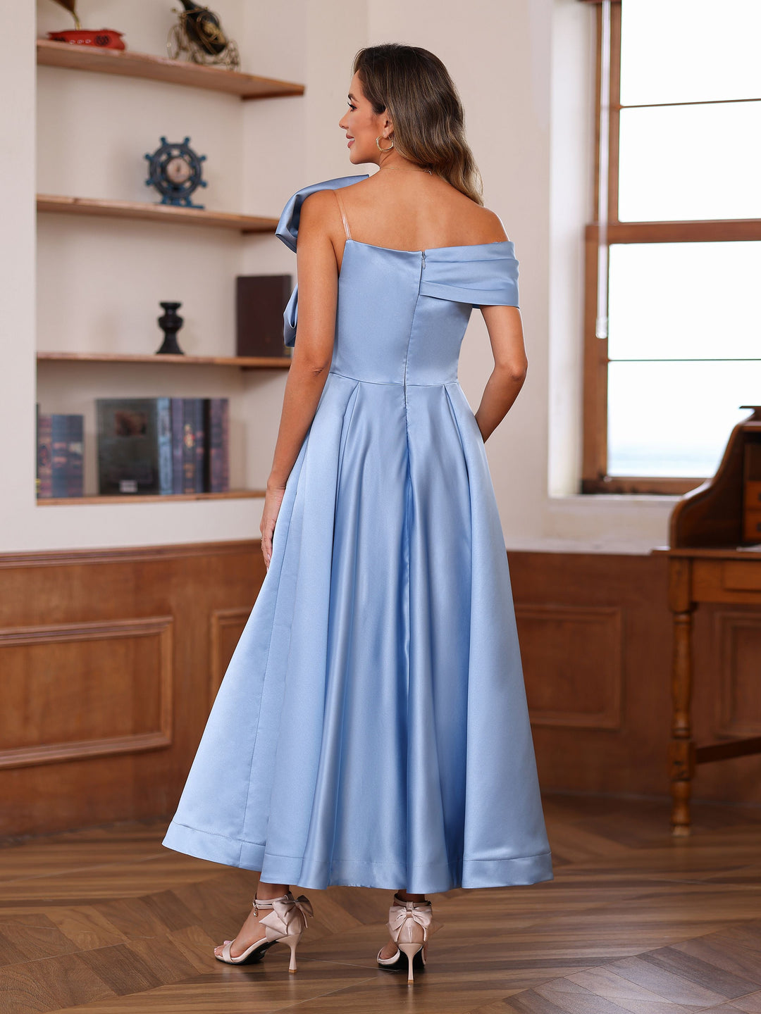 Robe de Mère de la Mariée Unique en Forme de A/Princesse, Sans Manches, à Épaules Dénudées et Longueur Cheville, avec Nœud