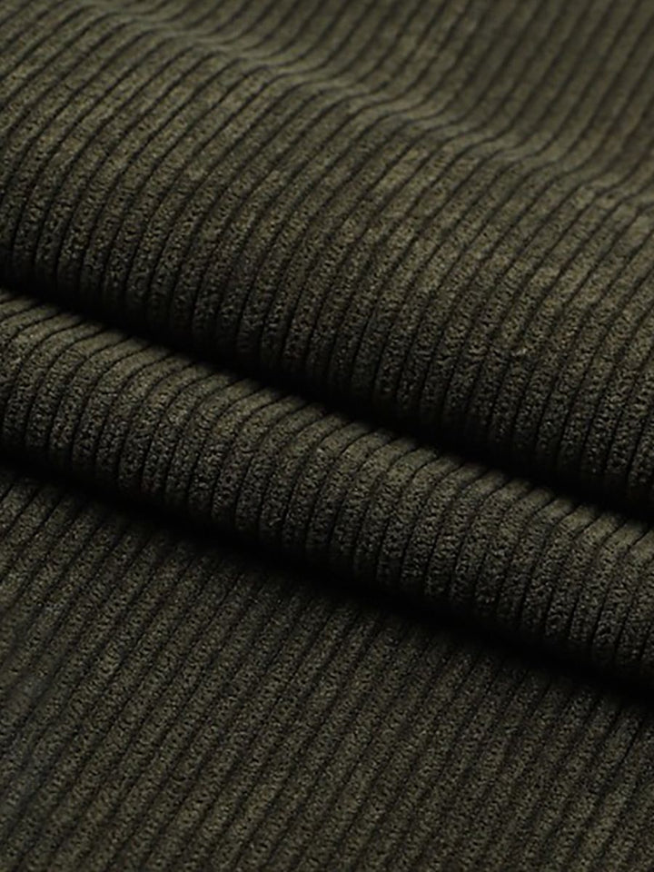 Costume homme deux pièces vert armée, velours côtelé, uni, coupe régulière, croisé, 6 boutons, pour soirée