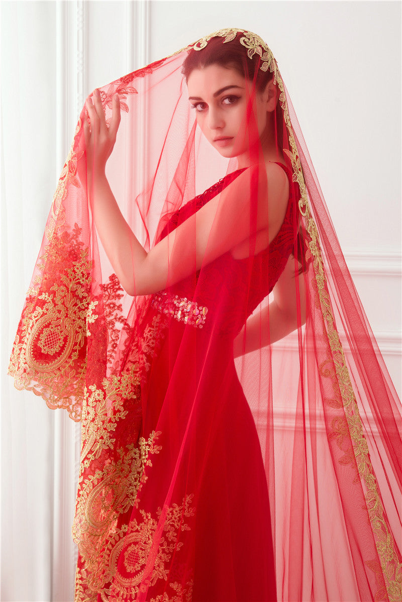 Voile de Mariée Luxueux à Un Niveau avec Broderie