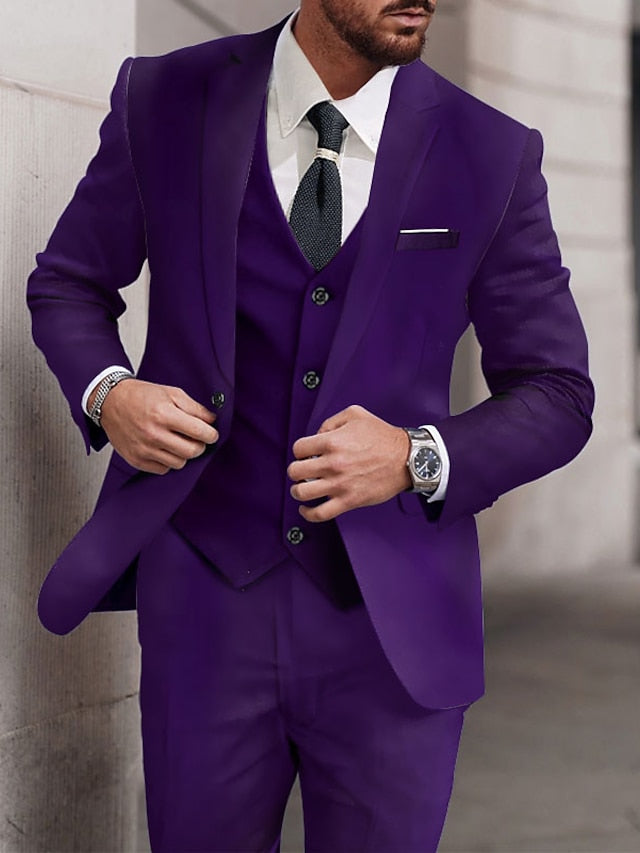 Costumes de Mariage 3 Pièces à Boutonnage Simple pour Hommes, Coupe Standard