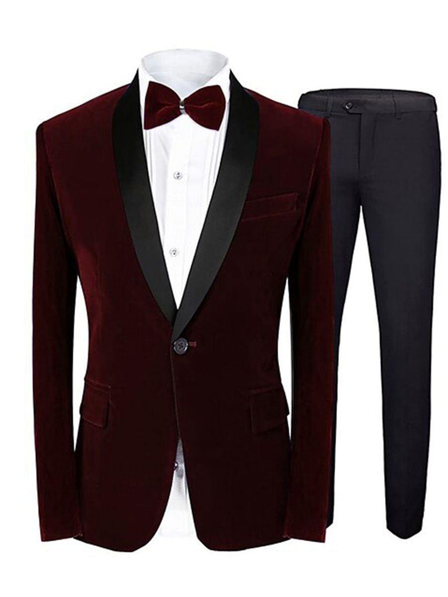 Veste de costume homme deux pièces vert, bleu, bordeaux, velours, coupe régulière, droit, 1 bouton, pour soirée