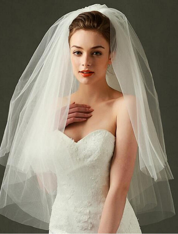 Voile de Mariée à Deux Niveaux, Voiles Blush, Voiles de Coude, Voiles Du Bout Des Doigts avec Tulle