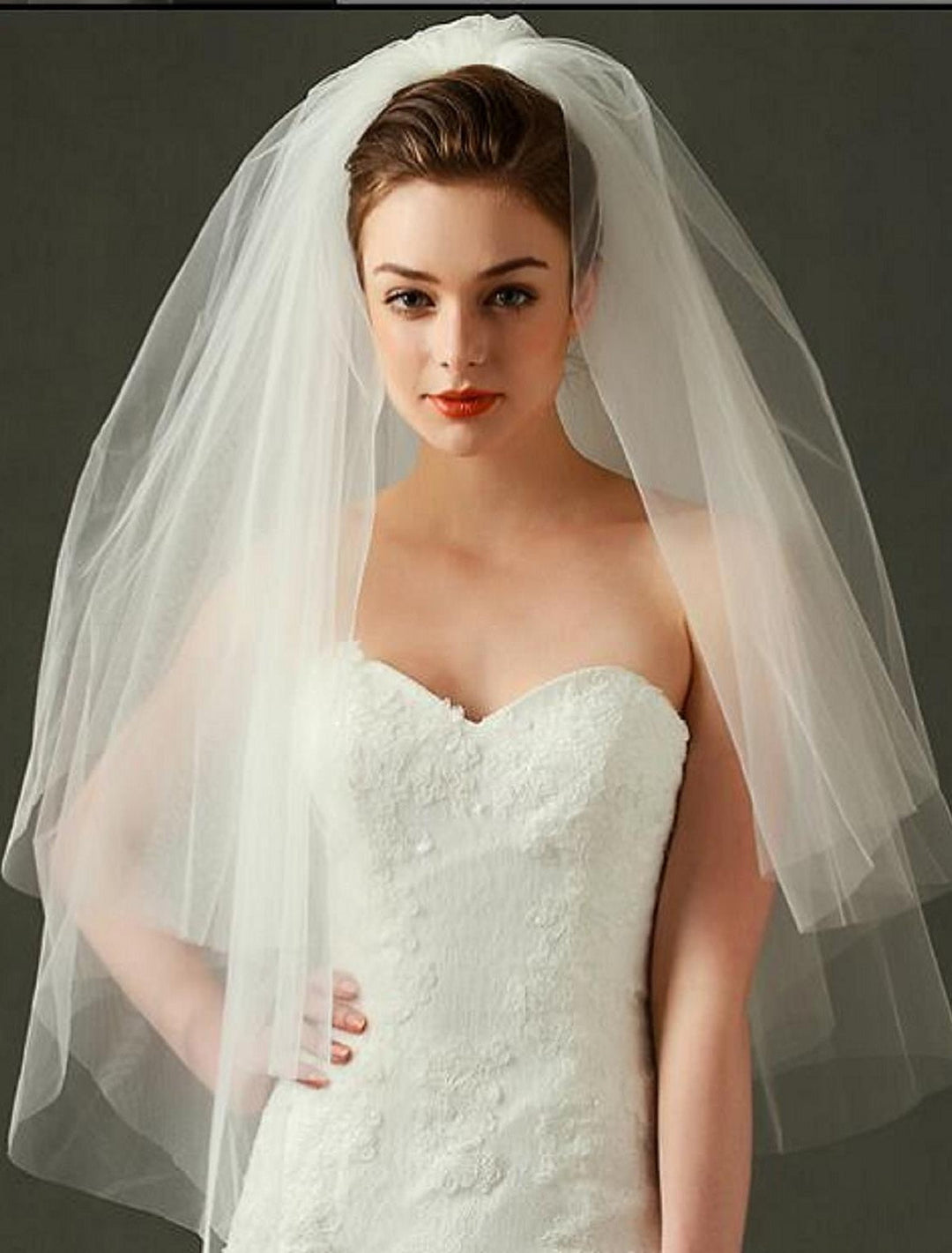 Voile de Mariée à Deux Niveaux, Voiles Blush, Voiles de Coude, Voiles Du Bout Des Doigts avec Tulle