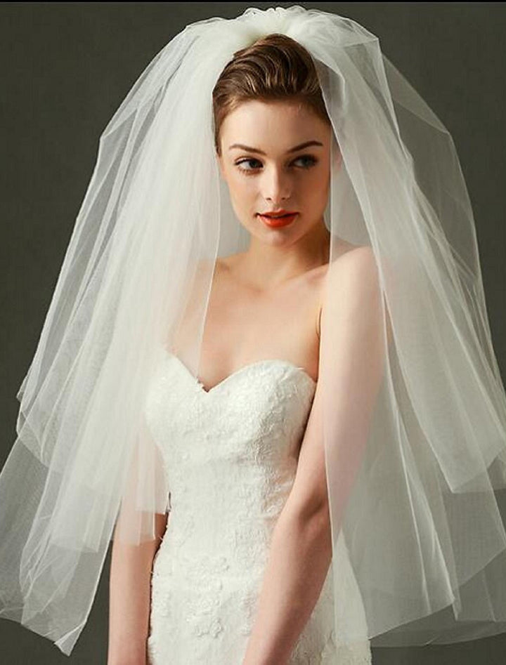 Voile de Mariée à Deux Niveaux, Voiles Blush, Voiles de Coude, Voiles Du Bout Des Doigts avec Tulle