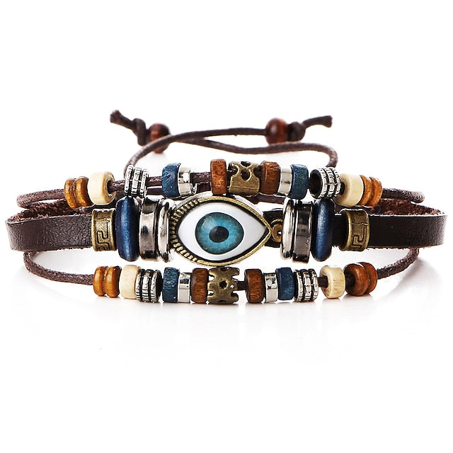 Bracelet Homme Cuir Turquoise Classique Rétro Feuille Punk Classique Rock Bracelets en cuir Bijoux pour Cadeau Quotidien Plage