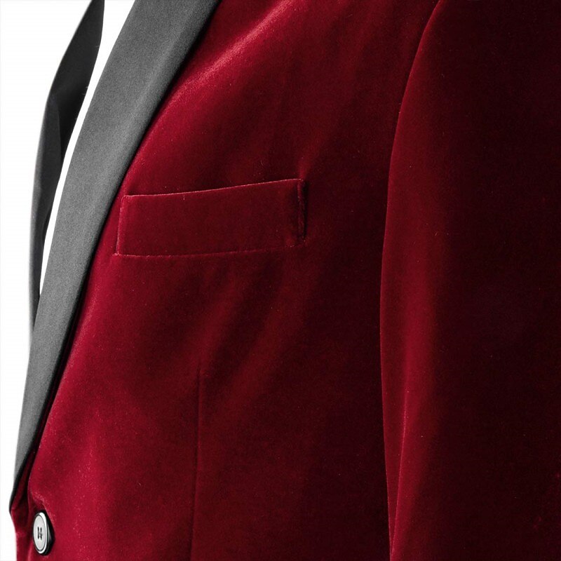 Veste de costume homme deux pièces vert, bleu, bordeaux, velours, coupe régulière, droit, 1 bouton, pour soirée
