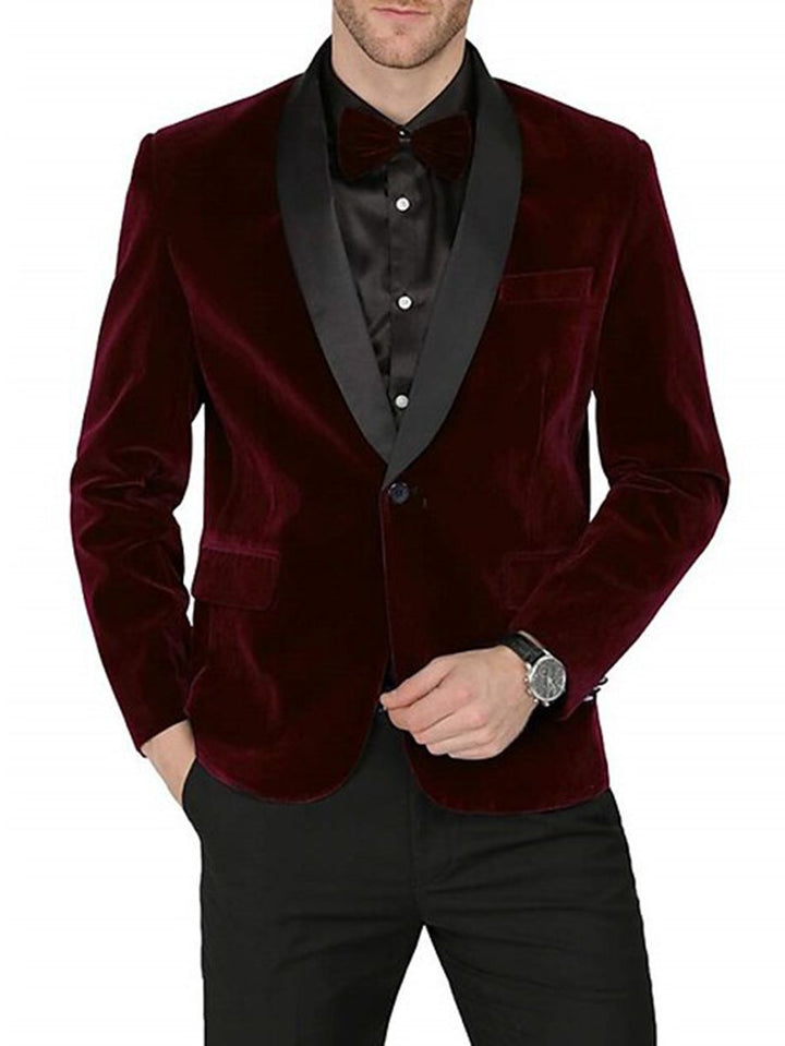 Veste de costume homme deux pièces vert, bleu, bordeaux, velours, coupe régulière, droit, 1 bouton, pour soirée