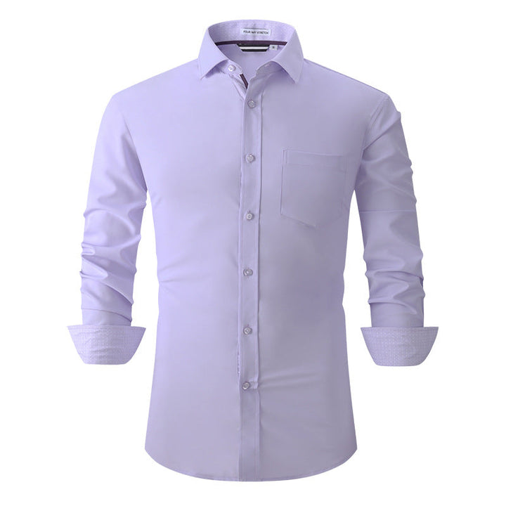 Chemise classique à manches longues de couleur unie pour hommes