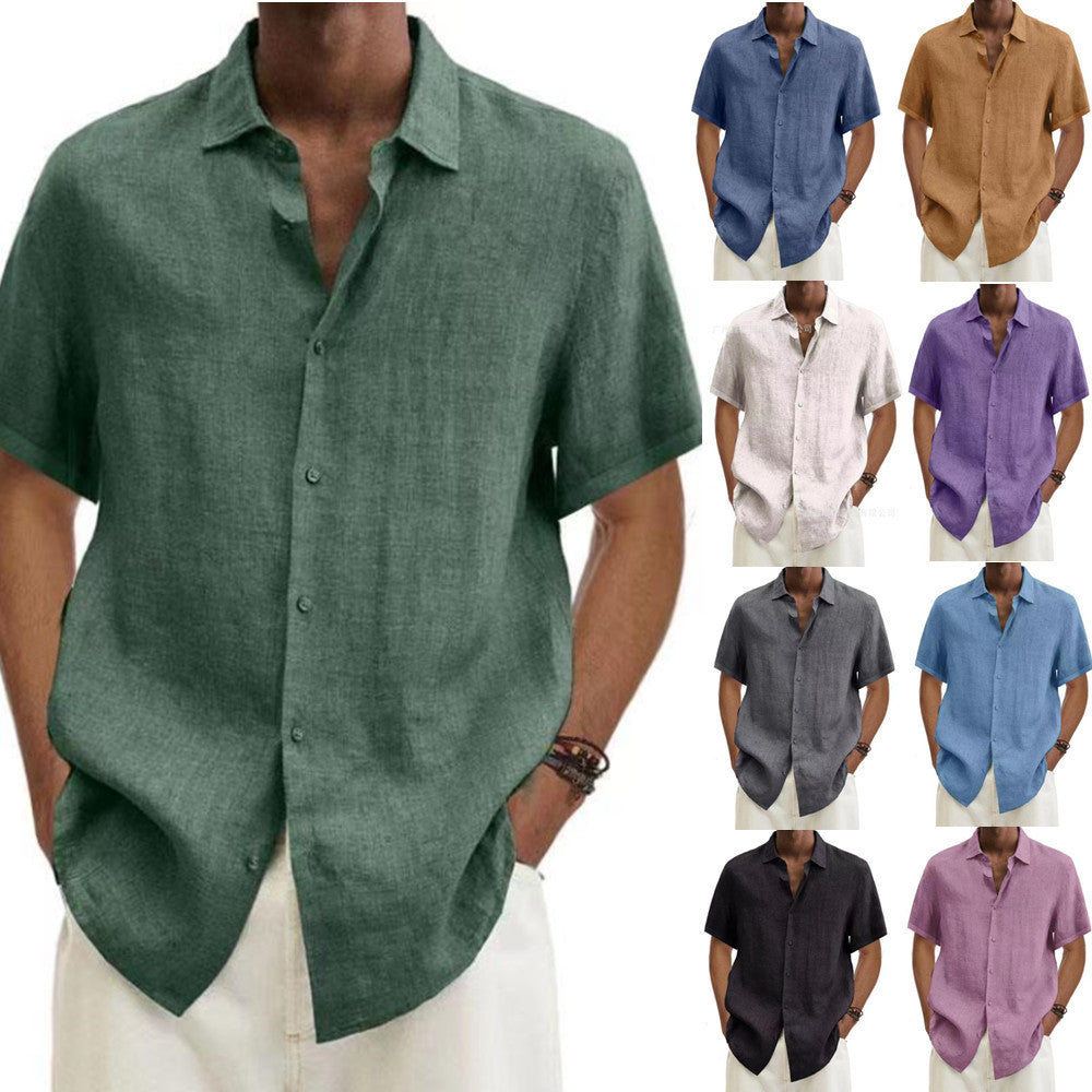 Chemise de couleur unie en coton et lin pour hommes